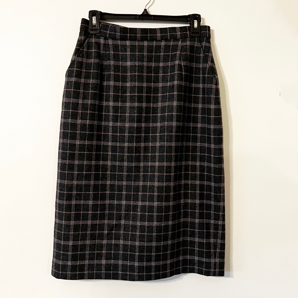 Pendleton | Plaid 100% Wool Pencil Skirt Size 8 Pink/ Grey/ White Vintage
